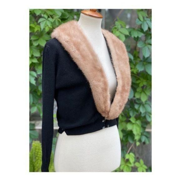True Vintage Black Cashmere Cardigan Mink Collar